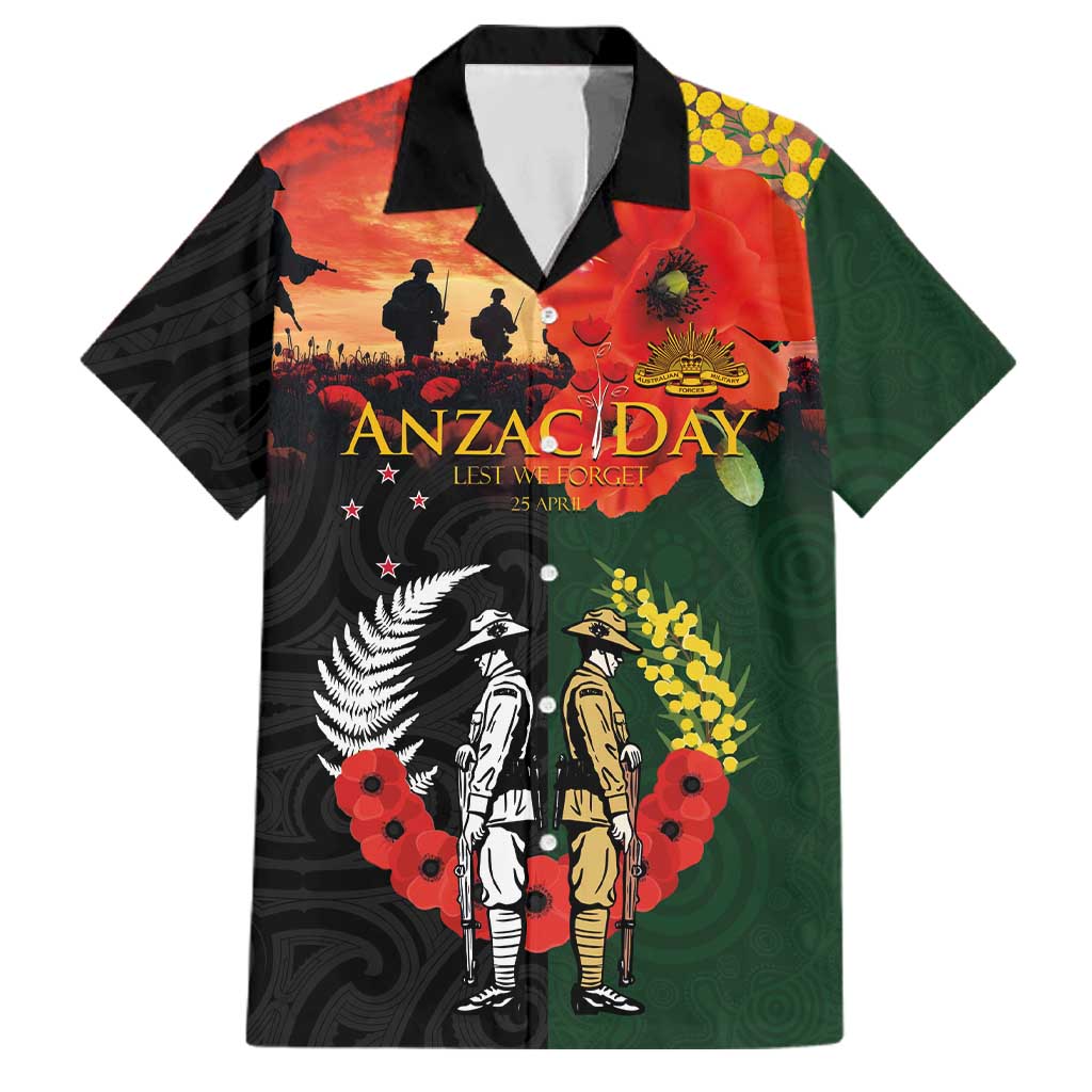 New Zealand and Australia ANZAC Day Family Matching Off Shoulder Short Dress and Hawaiian Shirt Lest We Forget Indigenous and Maori Pattern LT03 Dad's Shirt - Short Sleeve Multicolor - Polynesian Pride