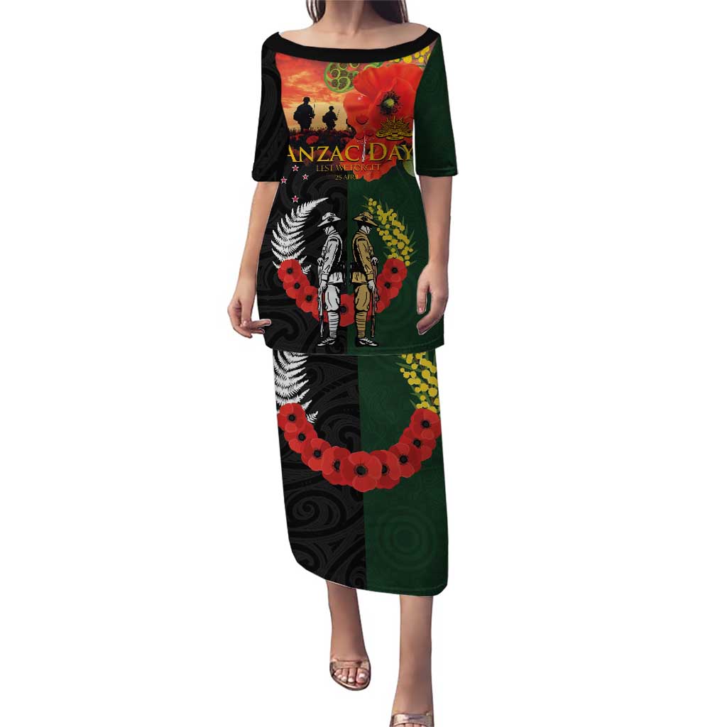 New Zealand and Australia ANZAC Day Family Matching Puletasi and Hawaiian Shirt Lest We Forget Indigenous and Maori Pattern LT03 Mom's Dress Multicolor - Polynesian Pride