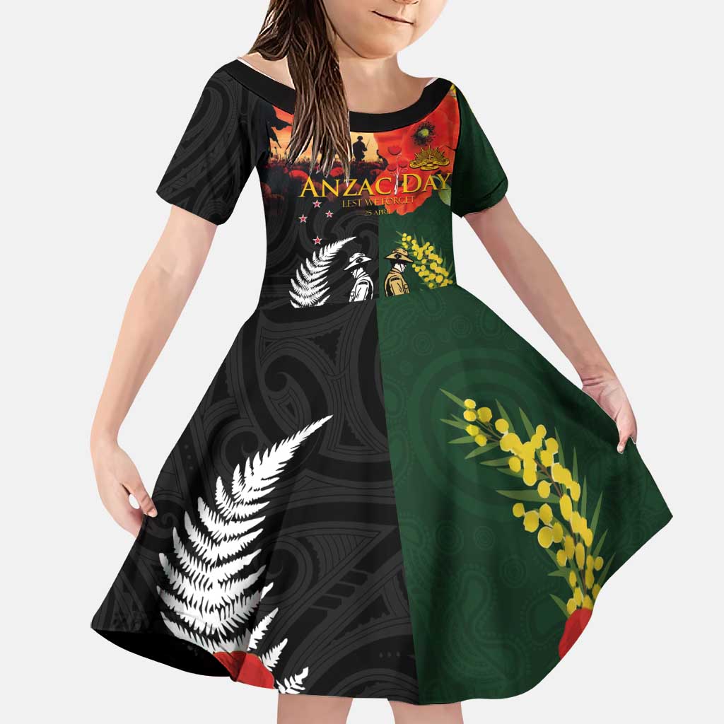 New Zealand and Australia ANZAC Day Family Matching Summer Maxi Dress and Hawaiian Shirt Lest We Forget Indigenous and Maori Pattern LT03 Daughter's Dress Multicolor - Polynesian Pride