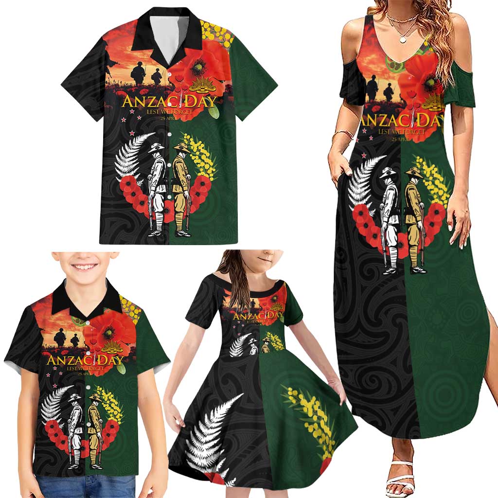 New Zealand and Australia ANZAC Day Family Matching Summer Maxi Dress and Hawaiian Shirt Lest We Forget Indigenous and Maori Pattern LT03 - Polynesian Pride