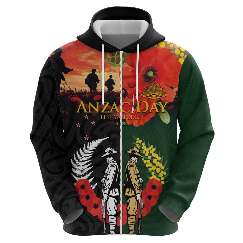 New Zealand and Australia ANZAC Day Hoodie Lest We Forget Indigenous and Maori Pattern
