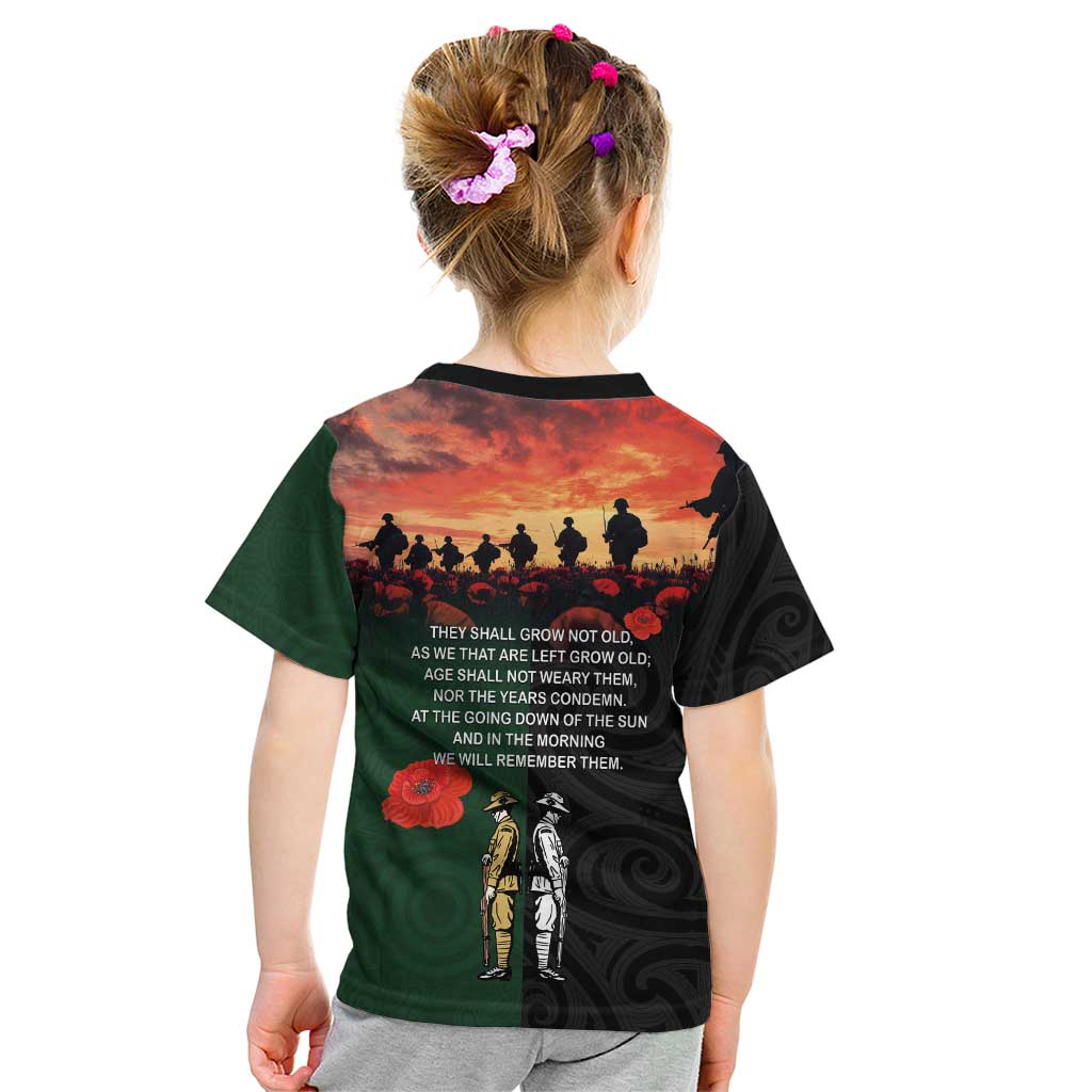 New Zealand and Australia ANZAC Day Kid T Shirt Lest We Forget Indigenous and Maori Pattern