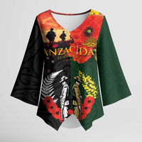 New Zealand and Australia ANZAC Day Kimono Sleeve Blouse Lest We Forget Indigenous and Maori Pattern