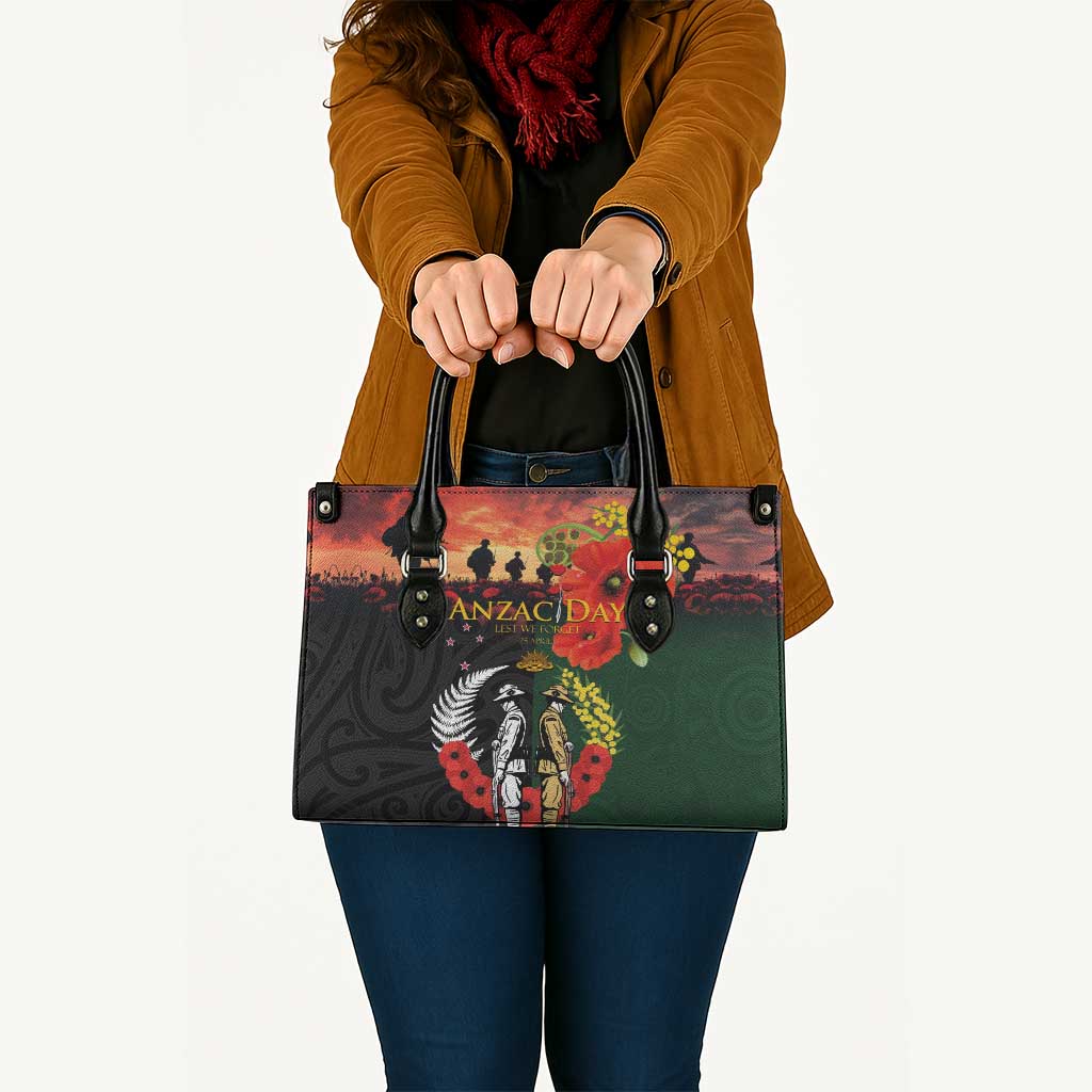 New Zealand and Australia ANZAC Day Leather Bag Lest We Forget Indigenous and Maori Pattern