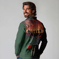 New Zealand and Australia ANZAC Day Long Sleeve Polo Shirt Lest We Forget Indigenous and Maori Pattern