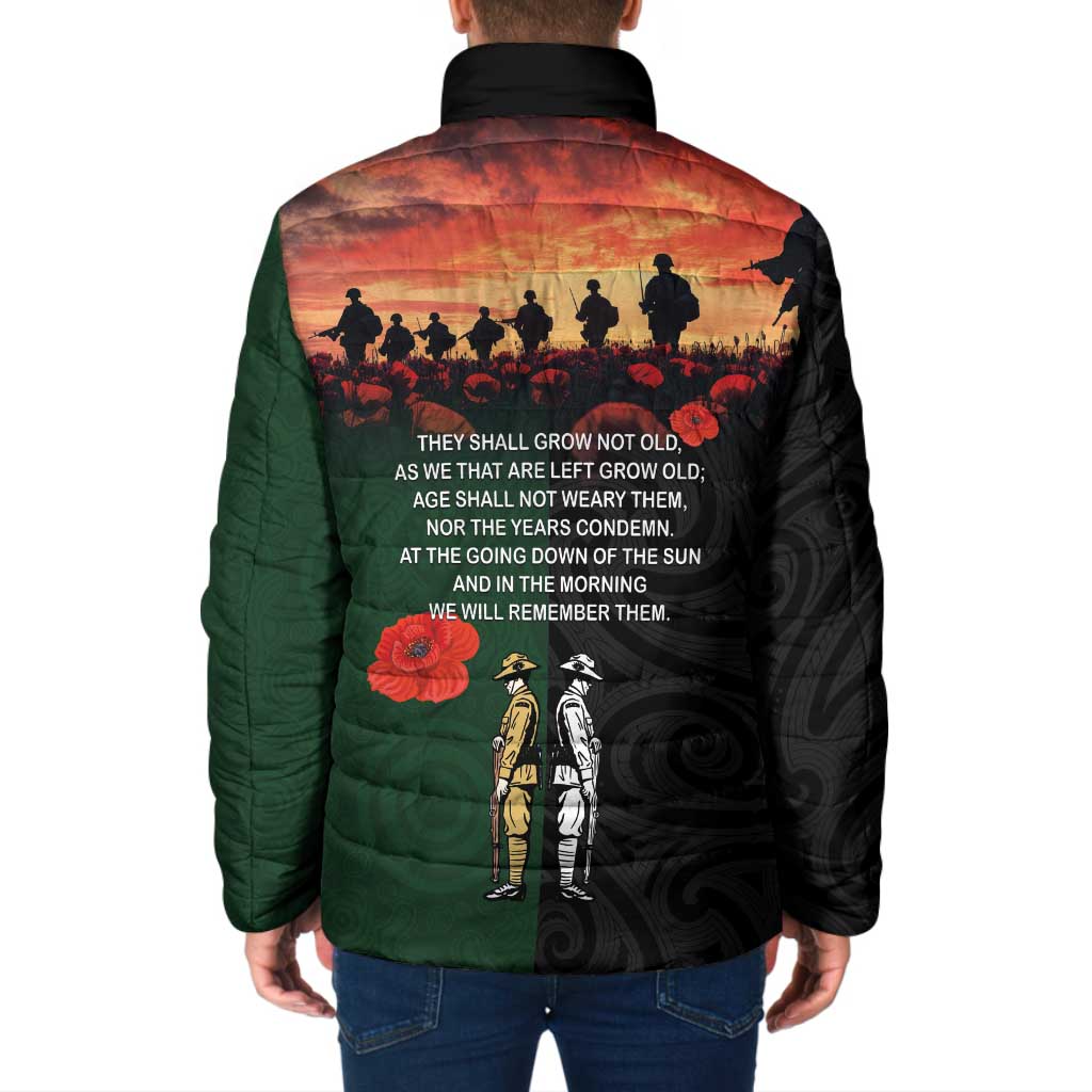 New Zealand and Australia ANZAC Day Padded Jacket Lest We Forget Indigenous and Maori Pattern