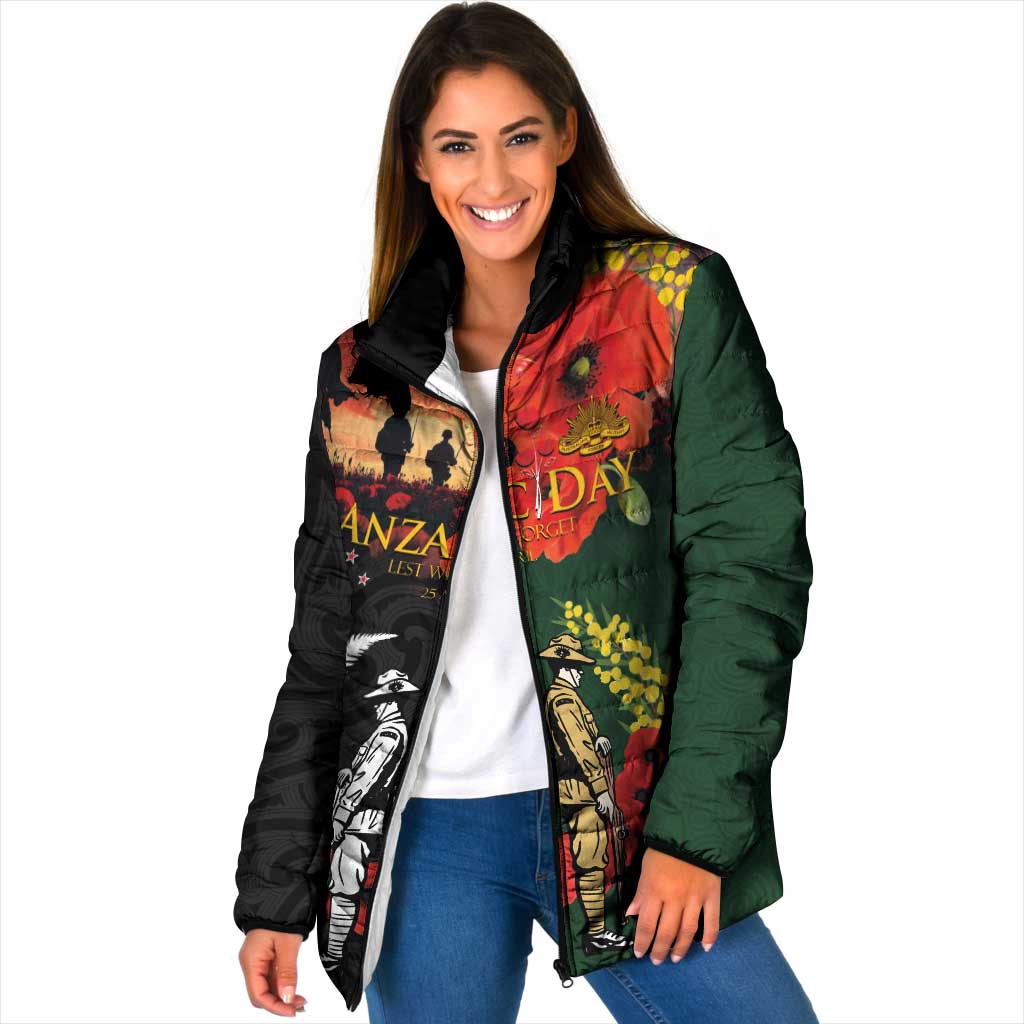New Zealand and Australia ANZAC Day Padded Jacket Lest We Forget Indigenous and Maori Pattern