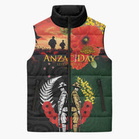 New Zealand and Australia ANZAC Day Sleeveless Puffer Jacket Lest We Forget Indigenous and Maori Pattern