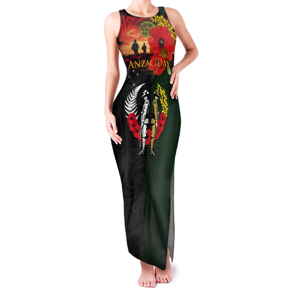 New Zealand and Australia ANZAC Day Tank Maxi Dress Lest We Forget Indigenous and Maori Pattern