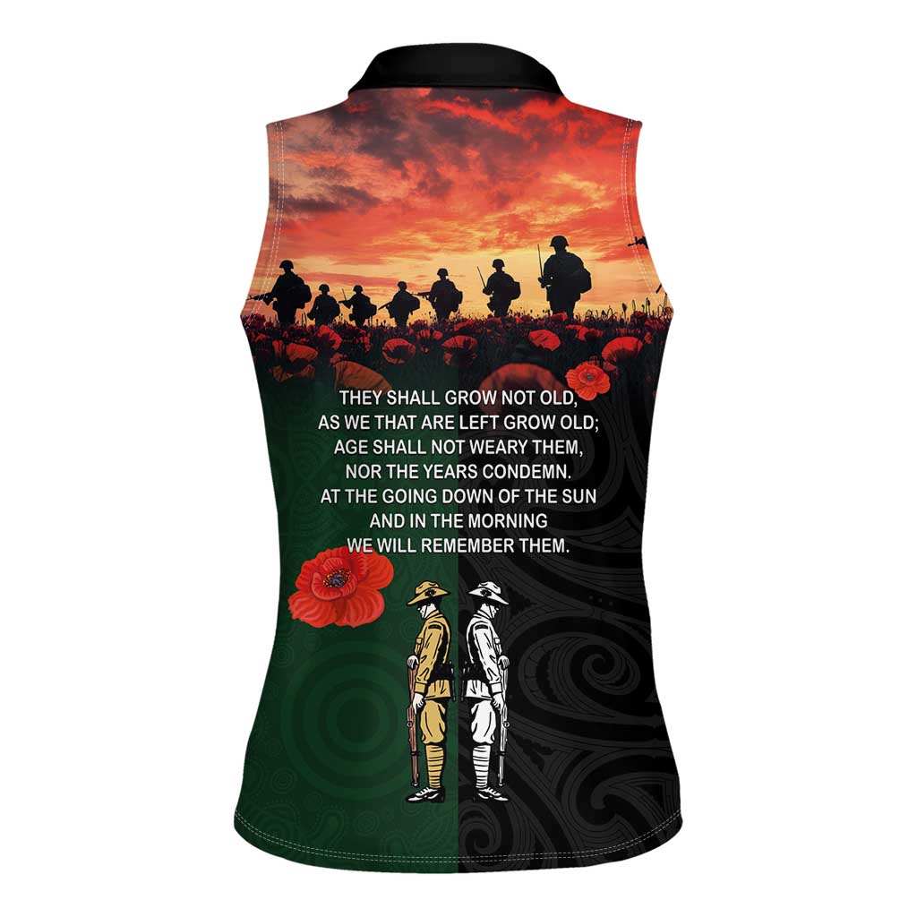 New Zealand and Australia ANZAC Day Women Sleeveless Polo Shirt Lest We Forget Indigenous and Maori Pattern