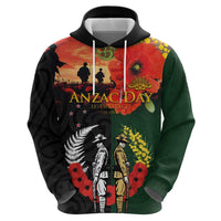 New Zealand and Australia ANZAC Day Zip Hoodie Lest We Forget Indigenous and Maori Pattern