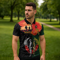 New Zealand and Australia ANZAC Day Zipper Polo Shirt Lest We Forget Indigenous and Maori Pattern