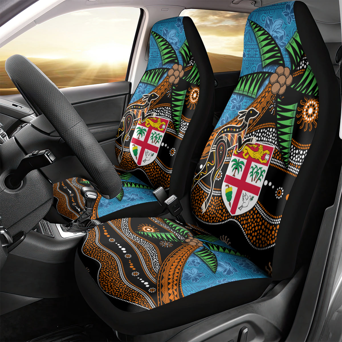 Fiji and Australia Car Seat Cover Fijian and Aboriginal mix Culture