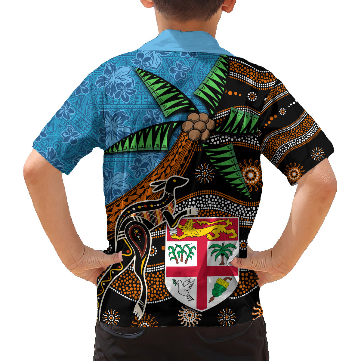 Fiji and Australia Family Matching Tank Maxi Dress and Hawaiian Shirt Fijian and Aboriginal mix Culture LT03 - Polynesian Pride