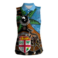 Fiji and Australia Women Sleeveless Polo Shirt Fijian and Aboriginal mix Culture LT03 Female Blue - Polynesian Pride