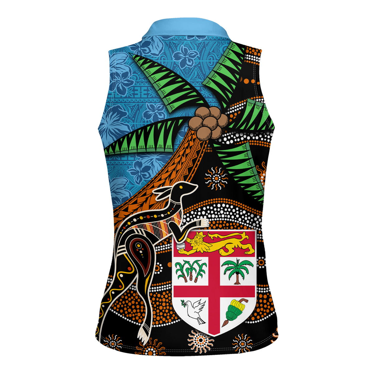 Fiji and Australia Women Sleeveless Polo Shirt Fijian and Aboriginal mix Culture LT03 - Polynesian Pride