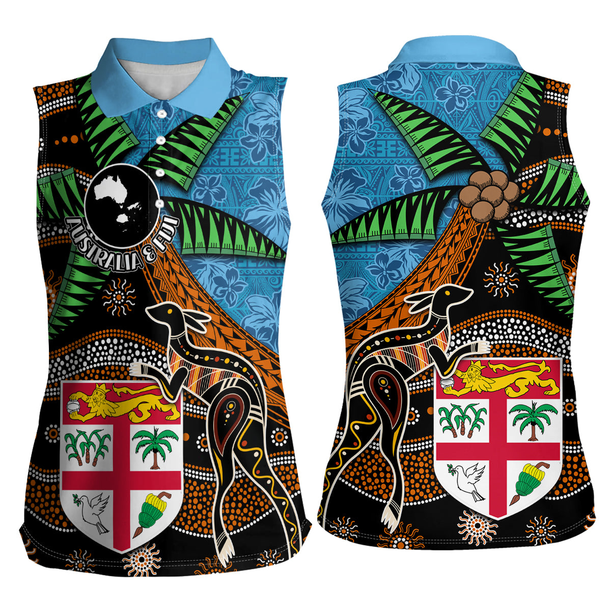 Fiji and Australia Women Sleeveless Polo Shirt Fijian and Aboriginal mix Culture LT03 - Polynesian Pride