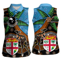 Fiji and Australia Women Sleeveless Polo Shirt Fijian and Aboriginal mix Culture LT03 - Polynesian Pride