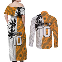 Custom Fiji and Australia Rugby Couples Matching Off Shoulder Maxi Dress and Long Sleeve Button Shirt Tapa Mix Aboriginal Pattern Half Style