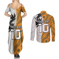 Custom Fiji and Australia Rugby Couples Matching Summer Maxi Dress and Long Sleeve Button Shirt Tapa Mix Aboriginal Pattern Half Style