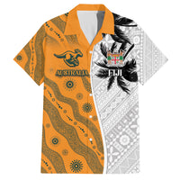Custom Fiji and Australia Rugby Family Matching Off The Shoulder Long Sleeve Dress and Hawaiian Shirt Tapa Mix Aboriginal Pattern Half Style LT03 Dad's Shirt - Short Sleeve White - Polynesian Pride