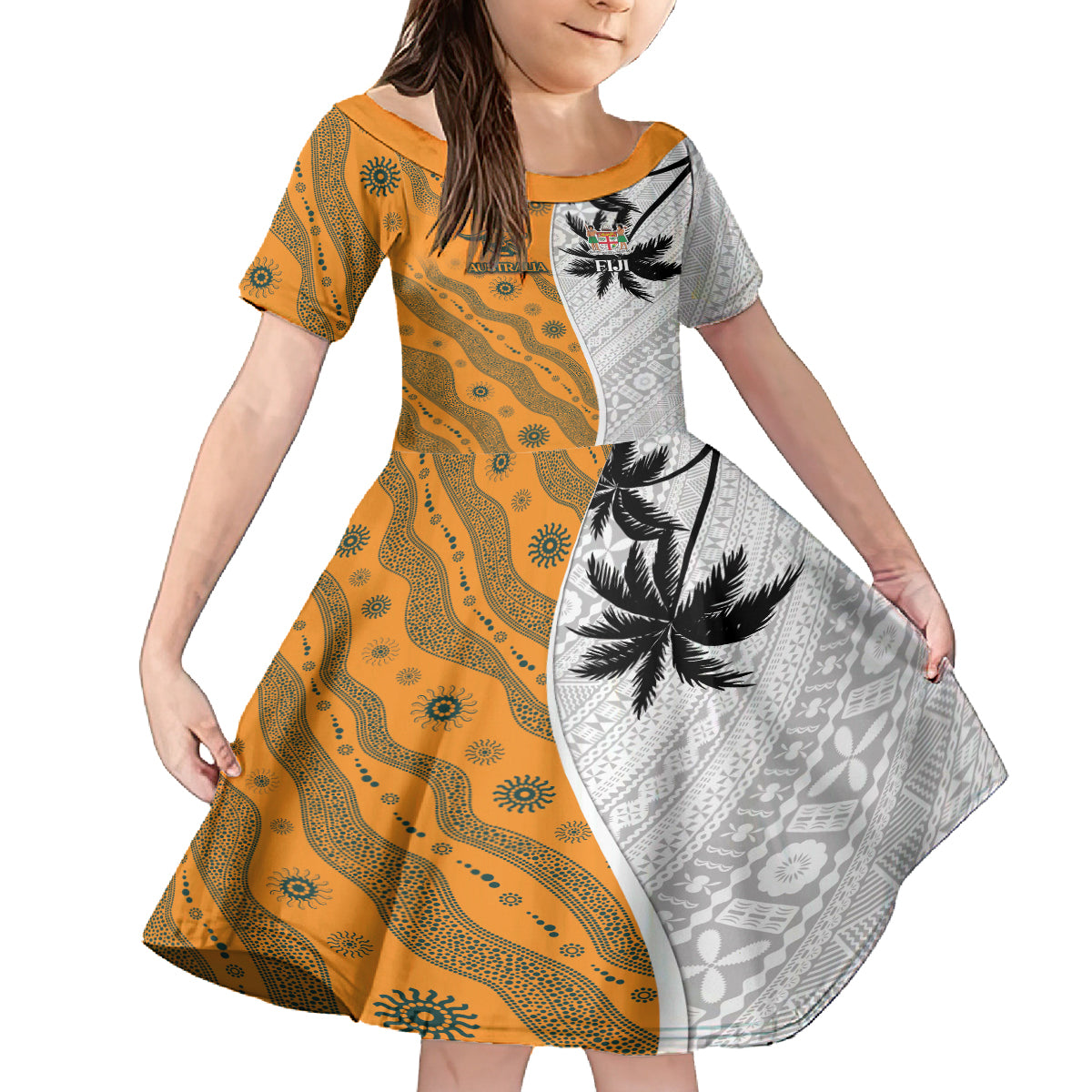 Custom Fiji and Australia Rugby Family Matching Puletasi and Hawaiian Shirt Tapa Mix Aboriginal Pattern Half Style