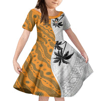 Custom Fiji and Australia Rugby Family Matching Tank Maxi Dress and Hawaiian Shirt Tapa Mix Aboriginal Pattern Half Style LT03 Daughter's Dress White - Polynesian Pride