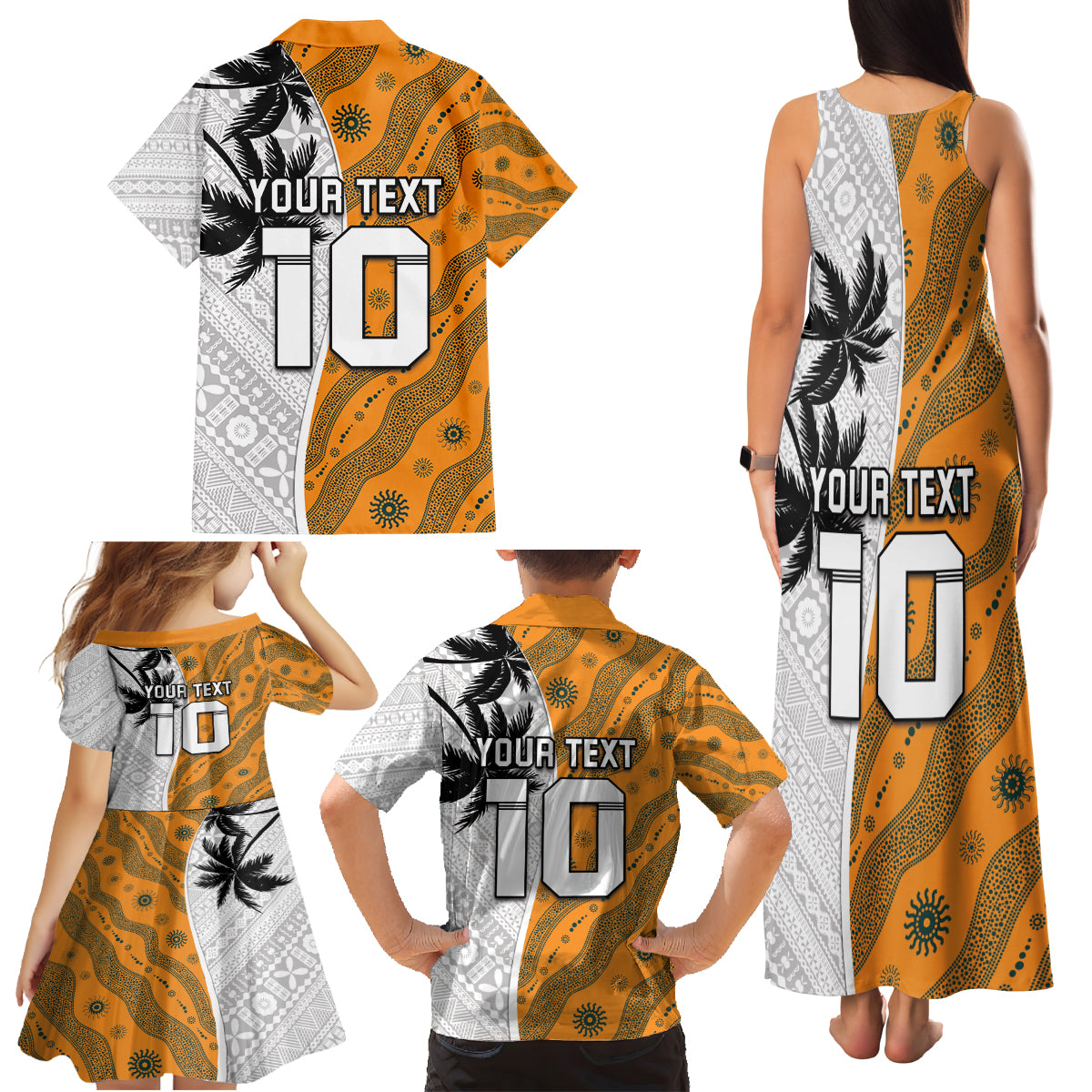 Custom Fiji and Australia Rugby Family Matching Tank Maxi Dress and Hawaiian Shirt Tapa Mix Aboriginal Pattern Half Style LT03 - Polynesian Pride