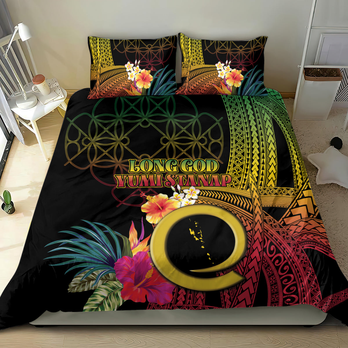 Vanuatu Independence Day Bedding Set Sand Drawing Melanesian Vibes