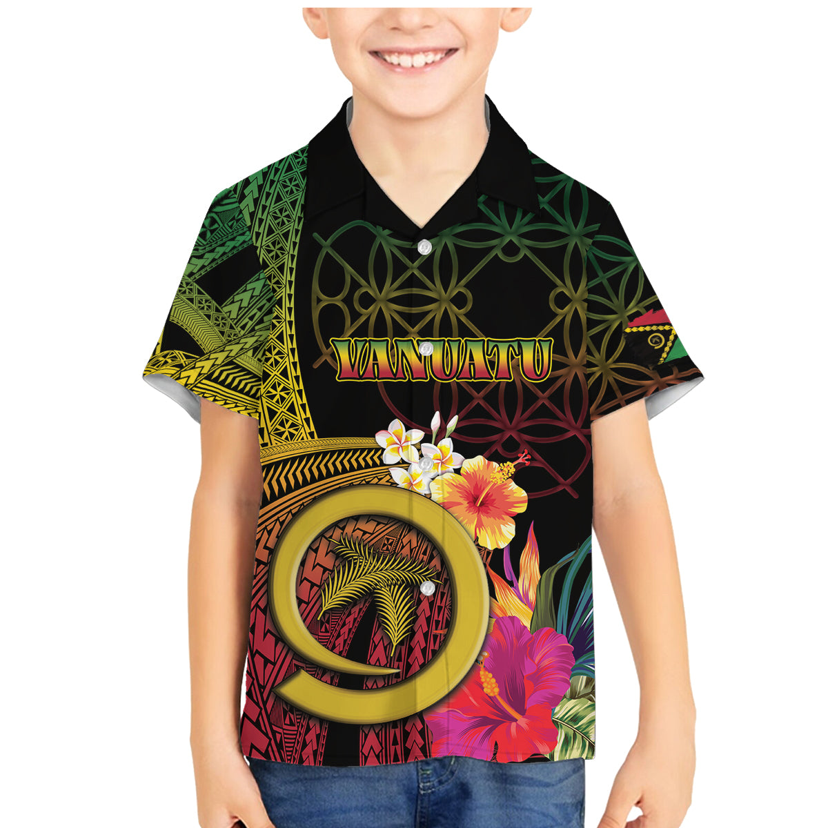 Vanuatu Independence Day Family Matching Mermaid Dress and Hawaiian Shirt Sand Drawing Melanesian Vibes