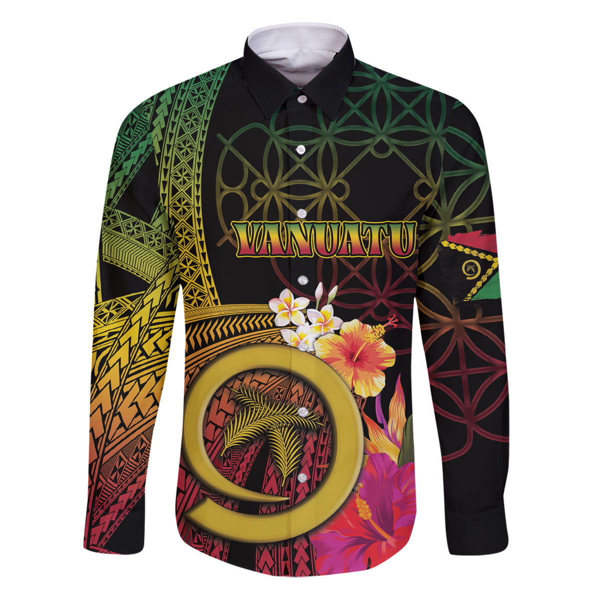 Vanuatu Independence Day Family Matching Off The Shoulder Long Sleeve Dress and Hawaiian Shirt Sand Drawing Melanesian Vibes LT03 Dad's Shirt - Long Sleeve Black - Polynesian Pride