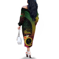 Vanuatu Independence Day Family Matching Off The Shoulder Long Sleeve Dress and Hawaiian Shirt Sand Drawing Melanesian Vibes LT03 - Polynesian Pride