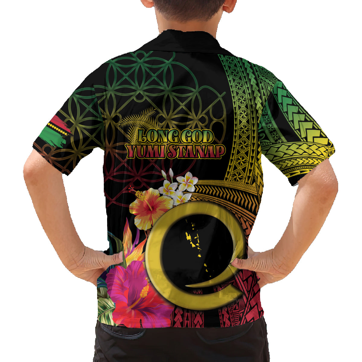 Vanuatu Independence Day Family Matching Off Shoulder Short Dress and Hawaiian Shirt Sand Drawing Melanesian Vibes LT03 - Polynesian Pride