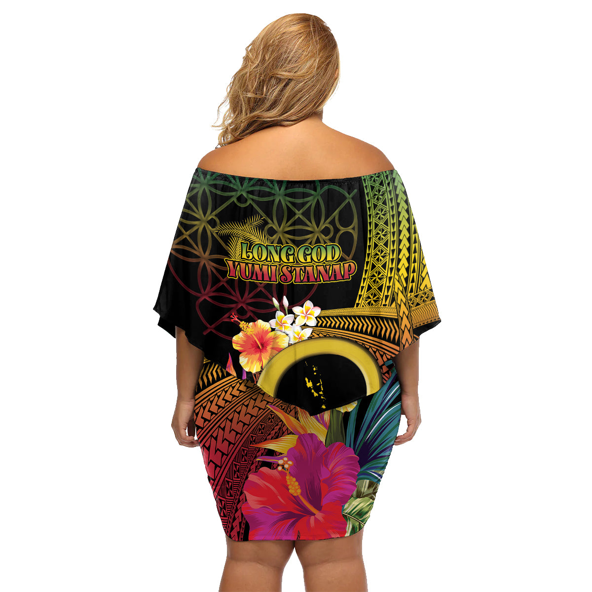Vanuatu Independence Day Family Matching Off Shoulder Short Dress and Hawaiian Shirt Sand Drawing Melanesian Vibes LT03 - Polynesian Pride
