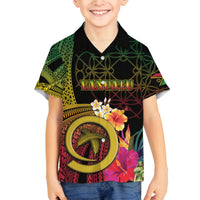 Vanuatu Independence Day Family Matching Off Shoulder Short Dress and Hawaiian Shirt Sand Drawing Melanesian Vibes LT03 Son's Shirt Black - Polynesian Pride
