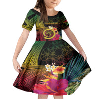 Vanuatu Independence Day Family Matching Tank Maxi Dress and Hawaiian Shirt Sand Drawing Melanesian Vibes LT03 Daughter's Dress Black - Polynesian Pride
