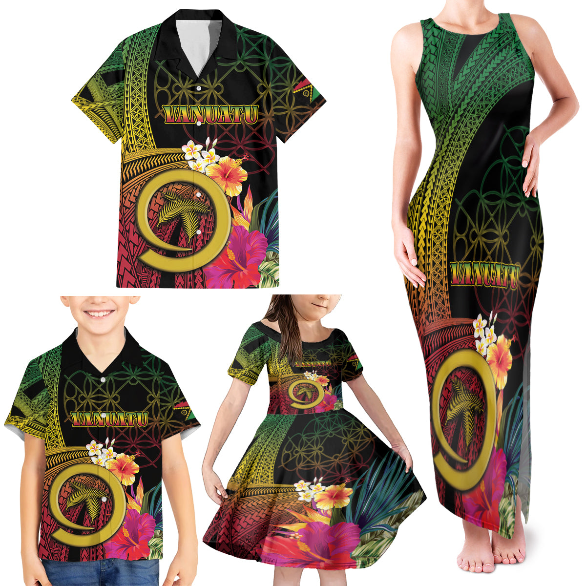 Vanuatu Independence Day Family Matching Tank Maxi Dress and Hawaiian Shirt Sand Drawing Melanesian Vibes LT03 - Polynesian Pride