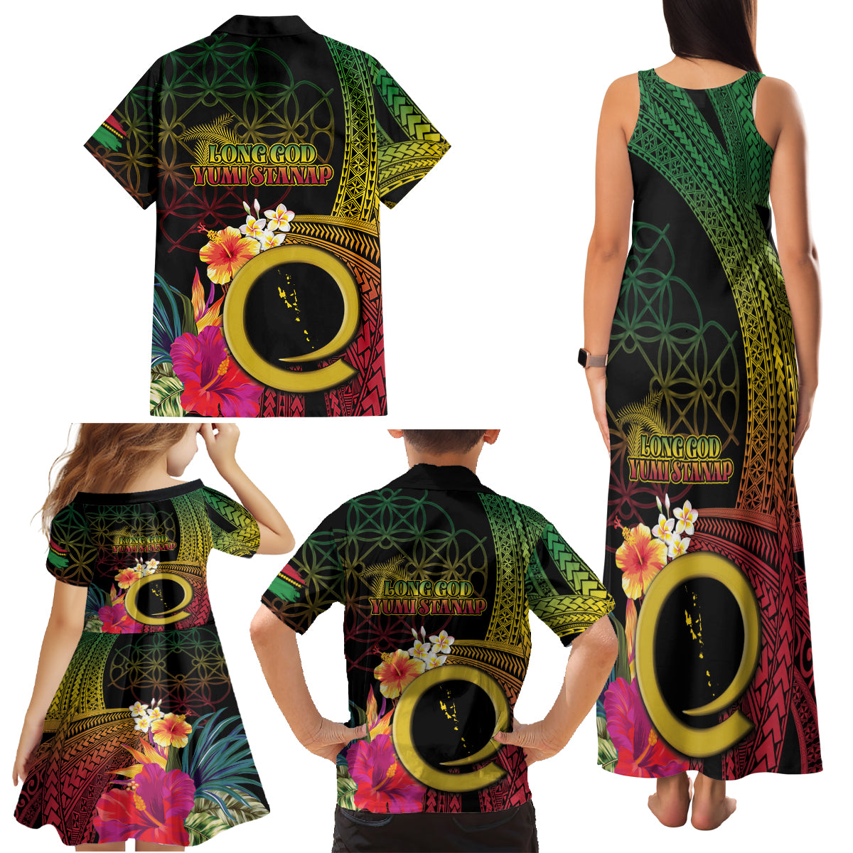 Vanuatu Independence Day Family Matching Tank Maxi Dress and Hawaiian Shirt Sand Drawing Melanesian Vibes LT03 - Polynesian Pride