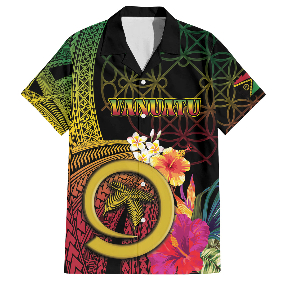 Vanuatu Independence Day Family Matching Tank Maxi Dress and Hawaiian Shirt Sand Drawing Melanesian Vibes LT03 Dad's Shirt - Short Sleeve Black - Polynesian Pride