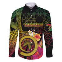 Vanuatu Independence Day Family Matching Tank Maxi Dress and Hawaiian Shirt Sand Drawing Melanesian Vibes LT03 Dad's Shirt - Long Sleeve Black - Polynesian Pride