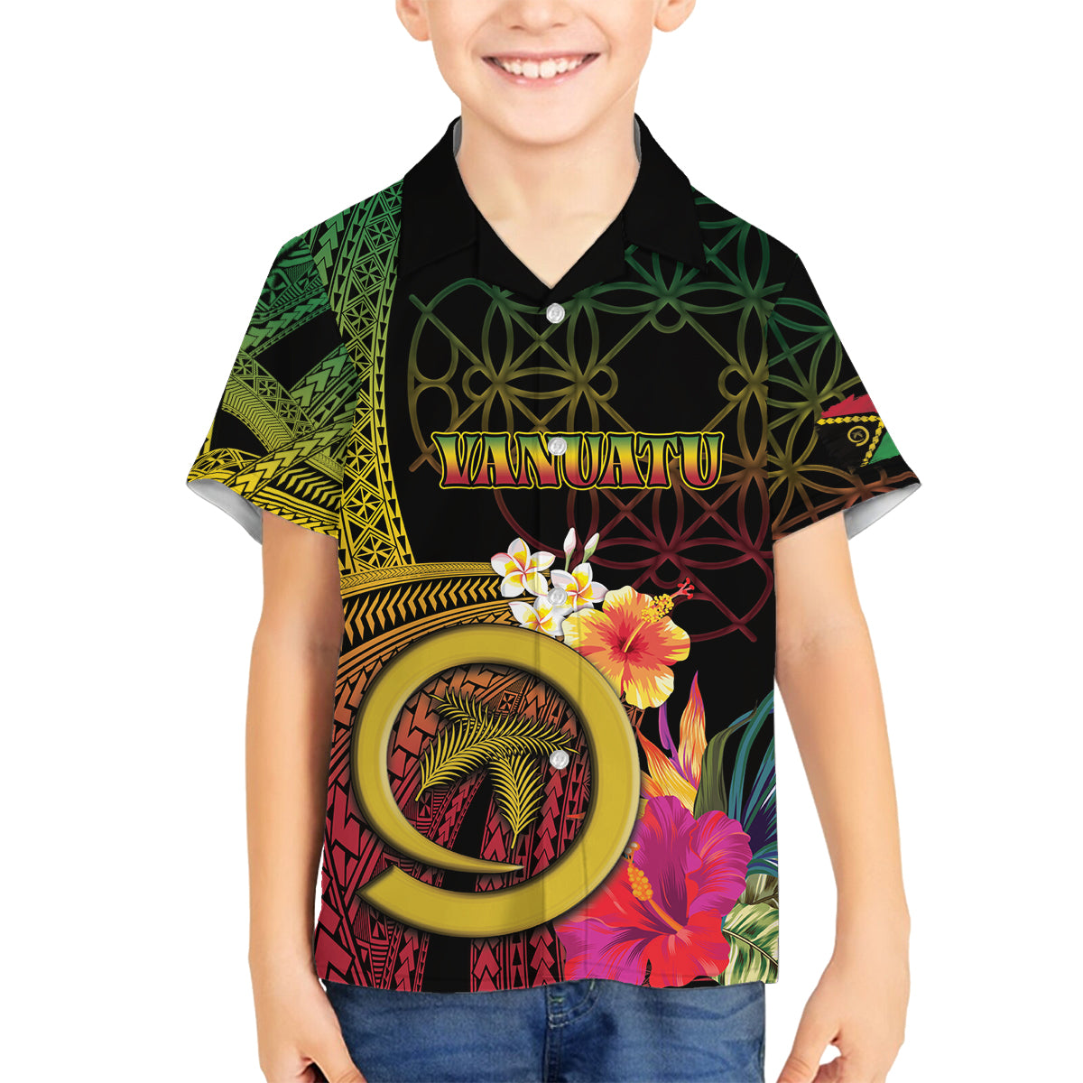 Vanuatu Independence Day Family Matching Tank Maxi Dress and Hawaiian Shirt Sand Drawing Melanesian Vibes LT03 Son's Shirt Black - Polynesian Pride