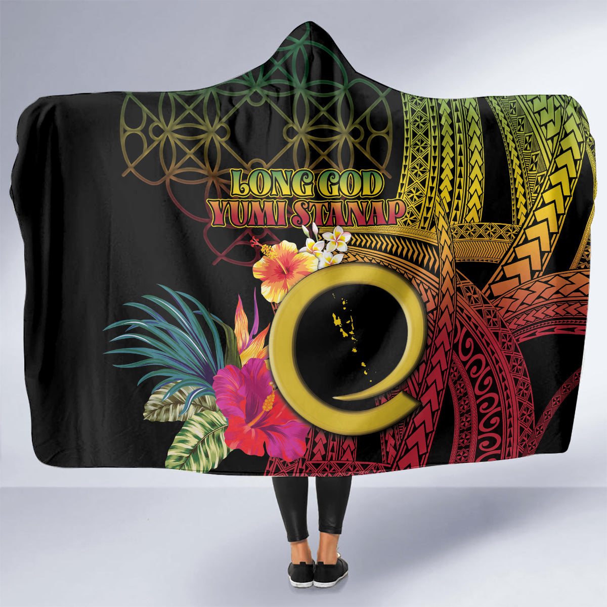 Vanuatu Independence Day Hooded Blanket Sand Drawing Melanesian Vibes