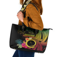 Vanuatu Independence Day Leather Tote Bag Sand Drawing Melanesian Vibes