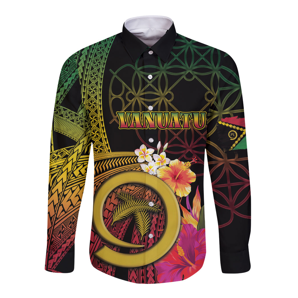 Vanuatu Independence Day Long Sleeve Button Shirt Sand Drawing Melanesian Vibes