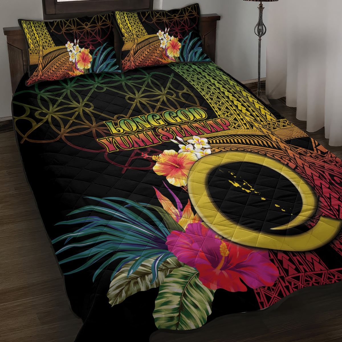 Vanuatu Independence Day Quilt Bed Set Sand Drawing Melanesian Vibes
