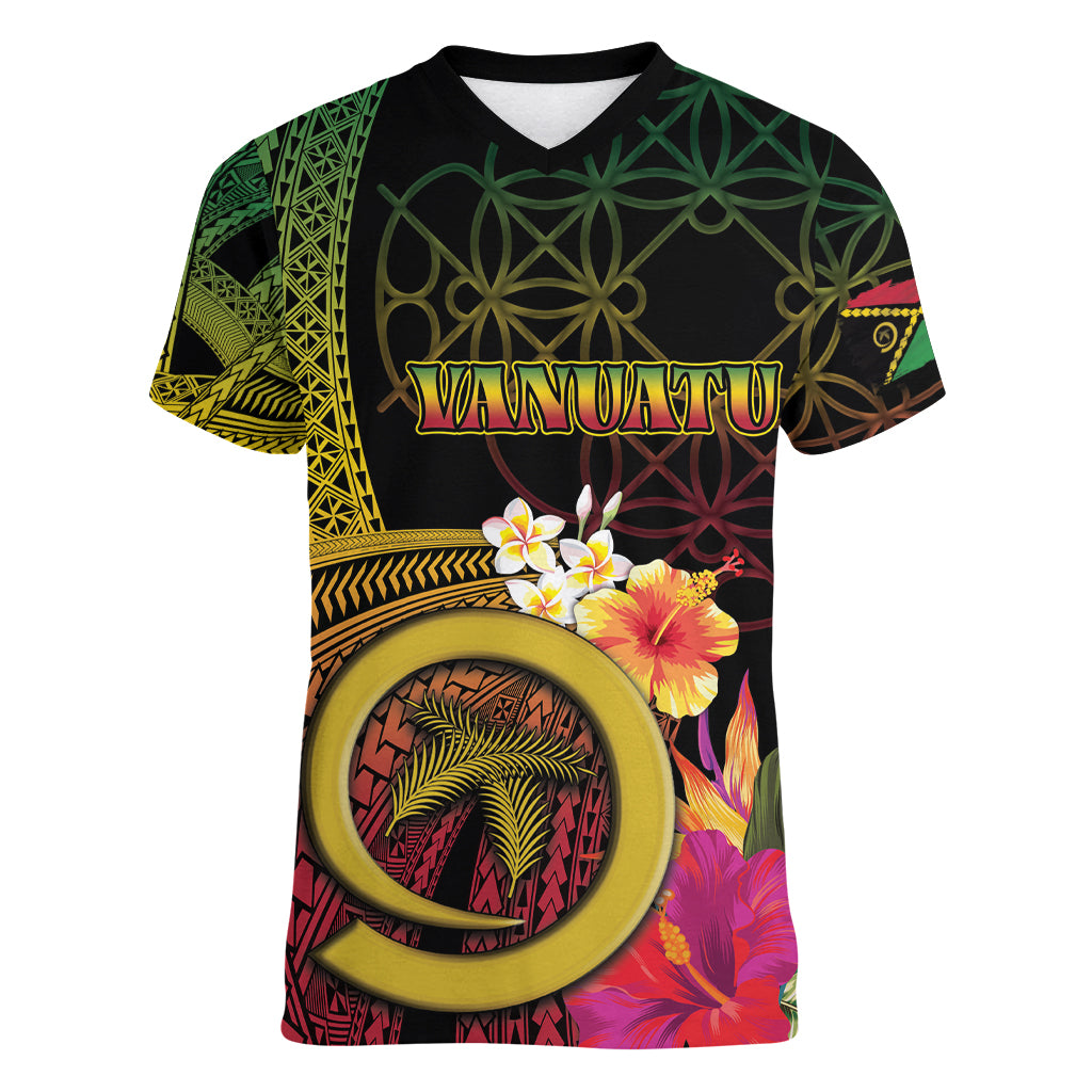 Vanuatu Independence Day Women V-Neck T-Shirt Sand Drawing Melanesian Vibes