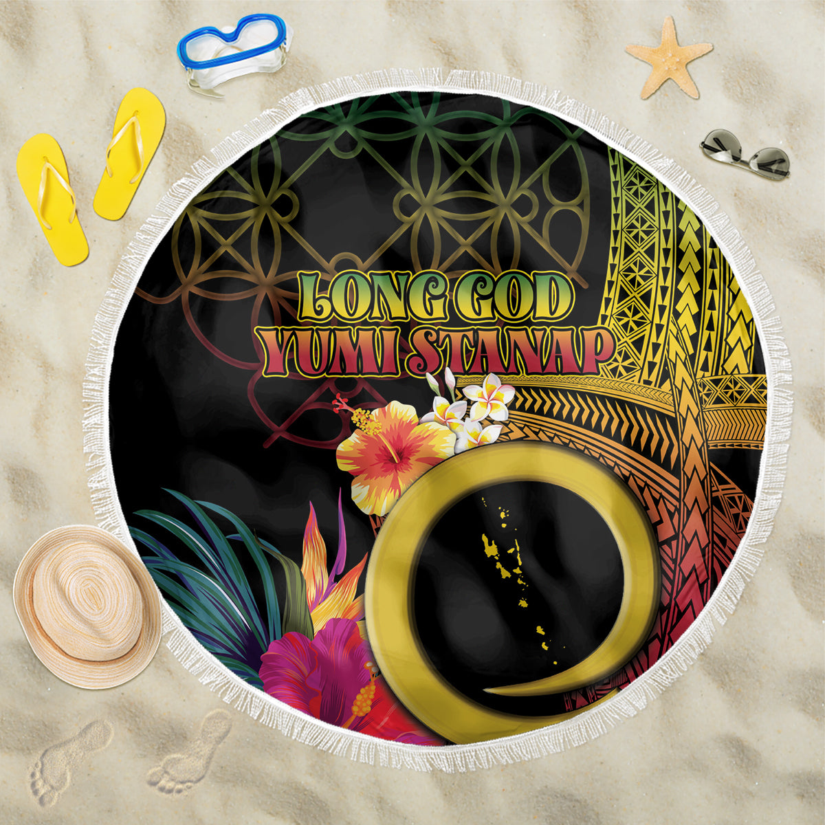 Vanuatu Selebretem 44th Indipendens Dei Beach Blanket Sand Drawing Melanesian Vibes