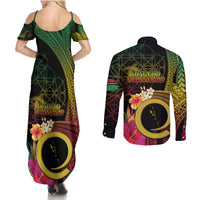 Vanuatu Selebretem 44th Indipendens Dei Couples Matching Summer Maxi Dress and Long Sleeve Button Shirt Sand Drawing Melanesian Vibes
