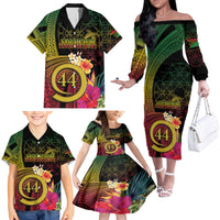 Vanuatu Selebretem 44th Indipendens Dei Family Matching Off The Shoulder Long Sleeve Dress and Hawaiian Shirt Sand Drawing Melanesian Vibes LT03 - Polynesian Pride