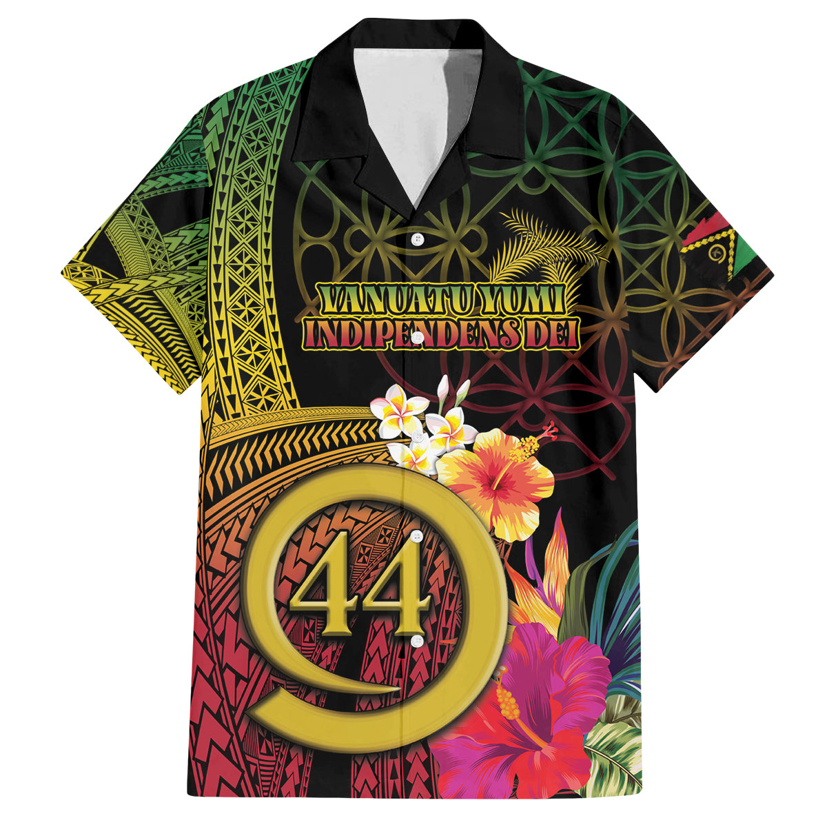 Vanuatu Selebretem 44th Indipendens Dei Family Matching Off Shoulder Short Dress and Hawaiian Shirt Sand Drawing Melanesian Vibes LT03 Dad's Shirt - Short Sleeve Black - Polynesian Pride